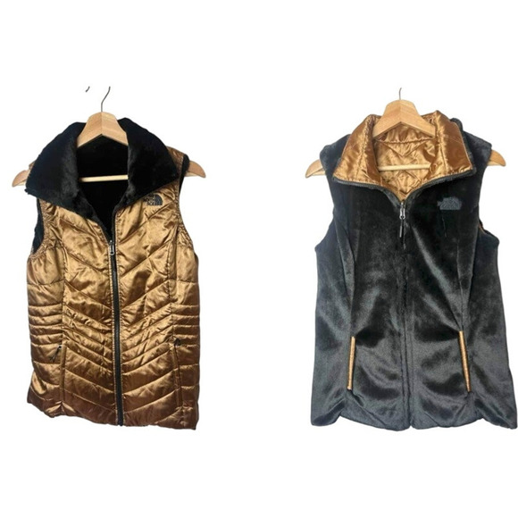 The North Face Jackets & Blazers - The North Face Gold Black Faux Fur Reversible Vest Women's Size S